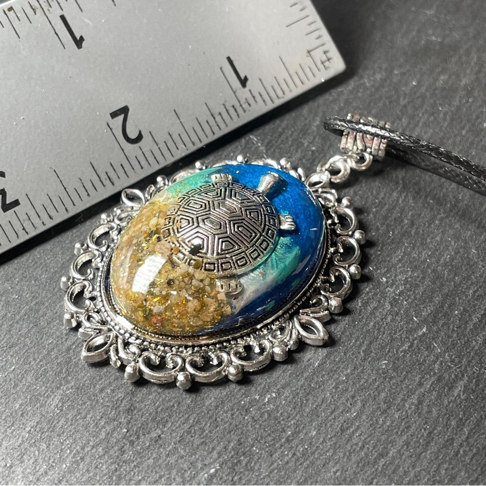 SoCal Sand Custom Made Turtle Pendant With Blue Green And Gold Accents - Picture 11 of 11